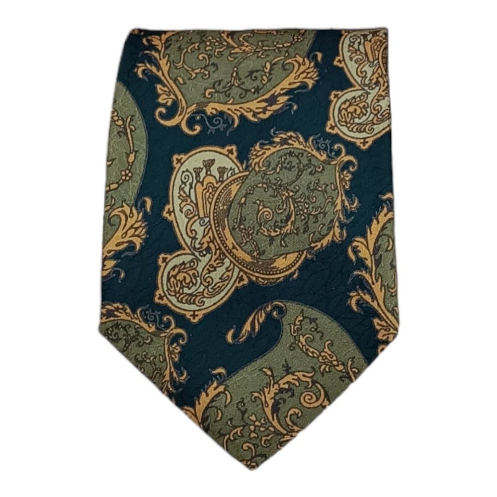 CHRISTIAN DIOR Green Paisley Silk Tie HANDMADE FRANCE 60"/ 3.6" EC